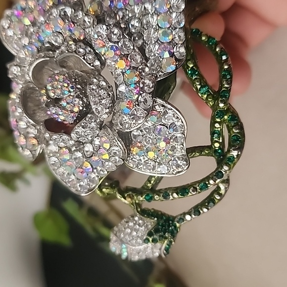 Statement Rose Flower Hinge / Clamper Crystal Bracelet - Picture 7 of 14